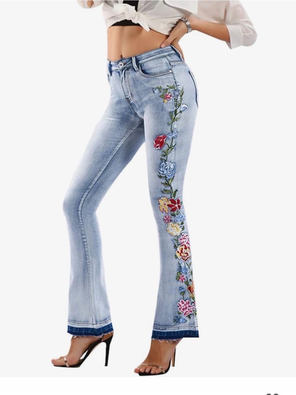 Embroidered Light Blue Women's Flare Jeans